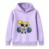 Kids Boys Girls Pullover Hoodie, Cute Bubbles Powerpuff Weight Lifting Cartoon Print Casual Soft Hooded Sweatshirt for Children Daily Wear