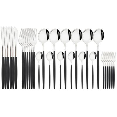 Miroir 5/6/30 Pièces Ensemble de Vaisselle Noir Argent Couverts en Acier Inoxydable Ensemble de Vaisselle de Cuisine Dîner Vaisselle Occidentale Couteau Fourchette Cuillère Ensemble de Couverts