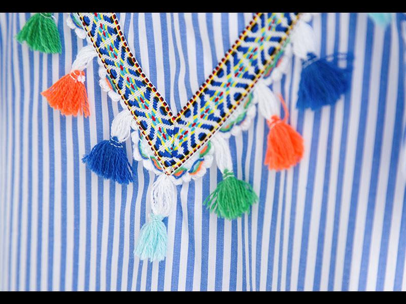 Noua rochie de printesa cu maneca scurta pentru fete cu dungi de vara - Design floral in stil coreean pentru copii