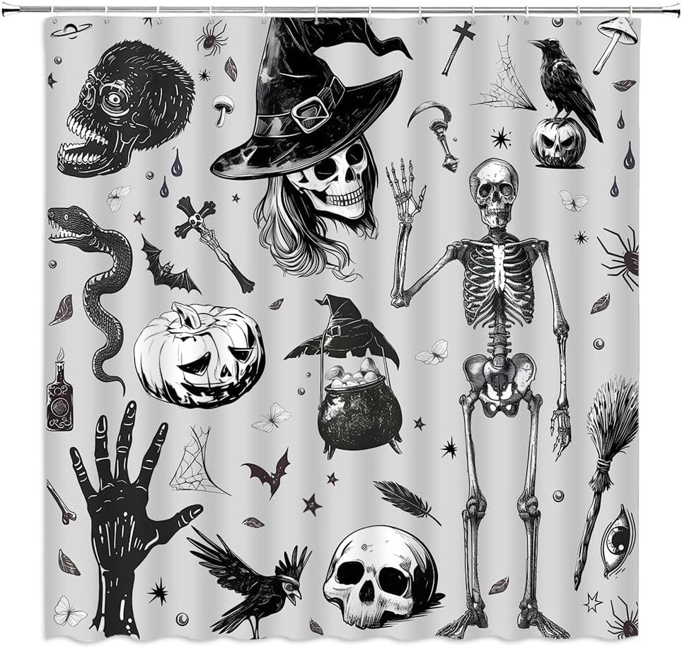 

Happy Halloween Shower Curtain Gothic Skull Spooky Pumpkin Witchy Magic Witch Creepy Horror Skeleton Witchcraft Scary Cute 90x180CM