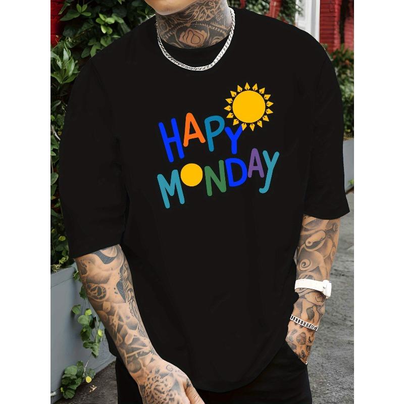 European Size Happy Monday! Check Out This Trendy Short-Sleeved Men'S T-Shirt for Summer, Featuring a Stylish Print.Versatile And Breathable Top