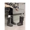 Tall boots, warm cotton shoes, Northeast snow boots, women's winter piled and thickened gray thick-soled heightening fluffy short boots