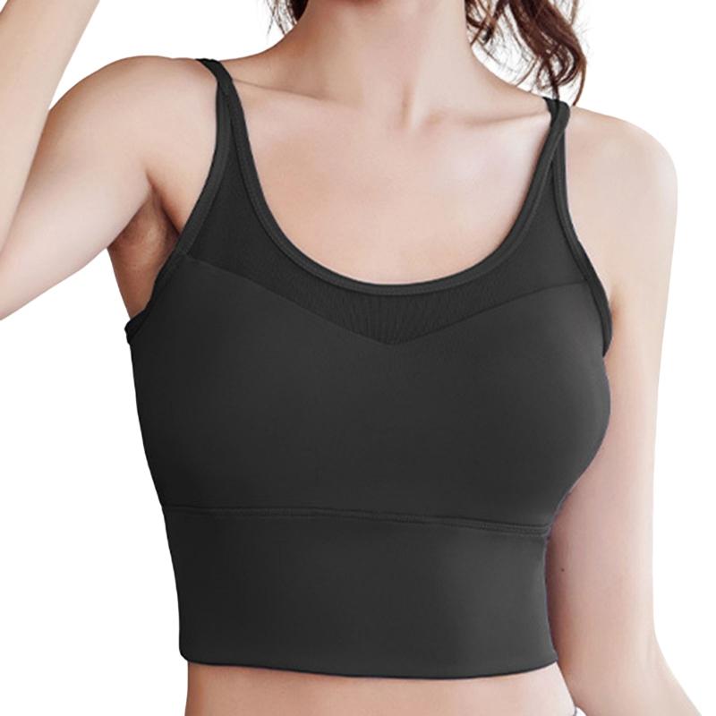 Slim Yoga Fitness Underwear For Women Mesh Patchwork Soft Breathable Shockproof Padded Bra U Back Hollow Out Sports Tops