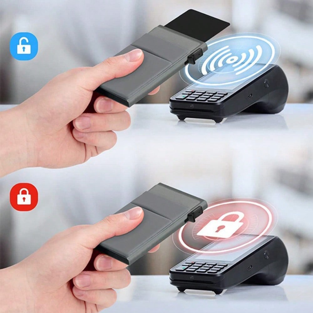 Side Push Automatic Pop Card Men's Wallet RFID Anti-magnetic Thin Credit Card Bag Wallet