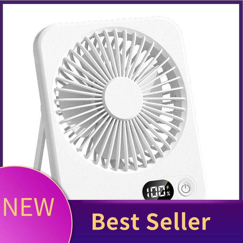 B69A Tragbarer Schreibtischventilator USB-wiederaufladbarer Lüfter 180° Neigung faltbar Persönlicher Ventilator mit Leistungsanzeige 5 Geschwindigkeiten Ultra-leiser Tisch