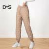 Women Winter Pants Elastic High Waist Quilted Pants Diamond-shaped Texture Design Thickened Warm Sweatpants