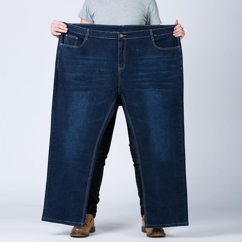 Plus Size Men's Straight-Leg High-Waisted Stretch Relaxed Fit Thick Autumn/Winter Trousers