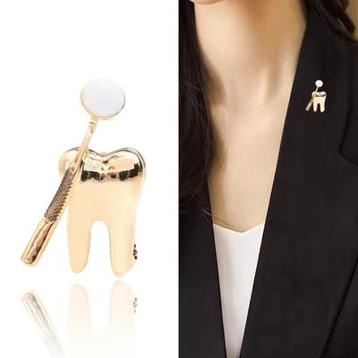 Gold Silver Dental Mirror Brooches Women Doctor Dentist Uniform Brooch Pins Fashion Jewelry Decoration