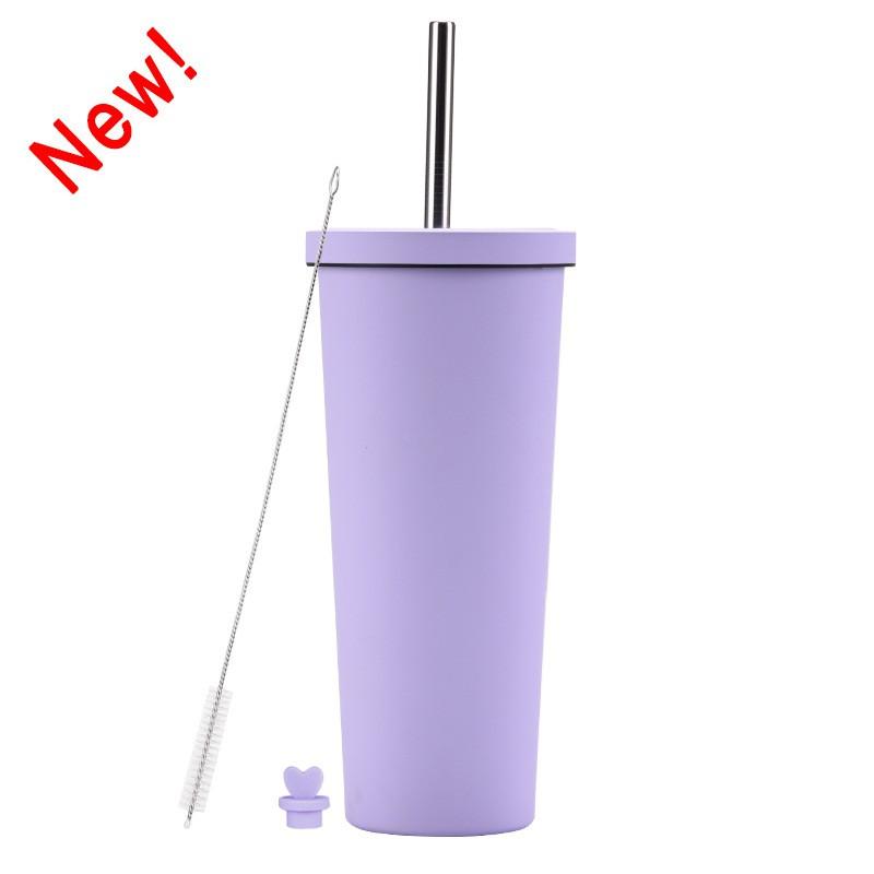 830ml Stainless Steel Insulated Tumbler With Wide Opening Straw Lid Bubble Tea Coffee Water Vacuum Thermos Cup Office
