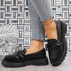 Casual Round Toe Platform Loafers Woman 2025 Autumn British Style Bow PU Leather Shoes Women Comfort Plus Size Slip On Flats