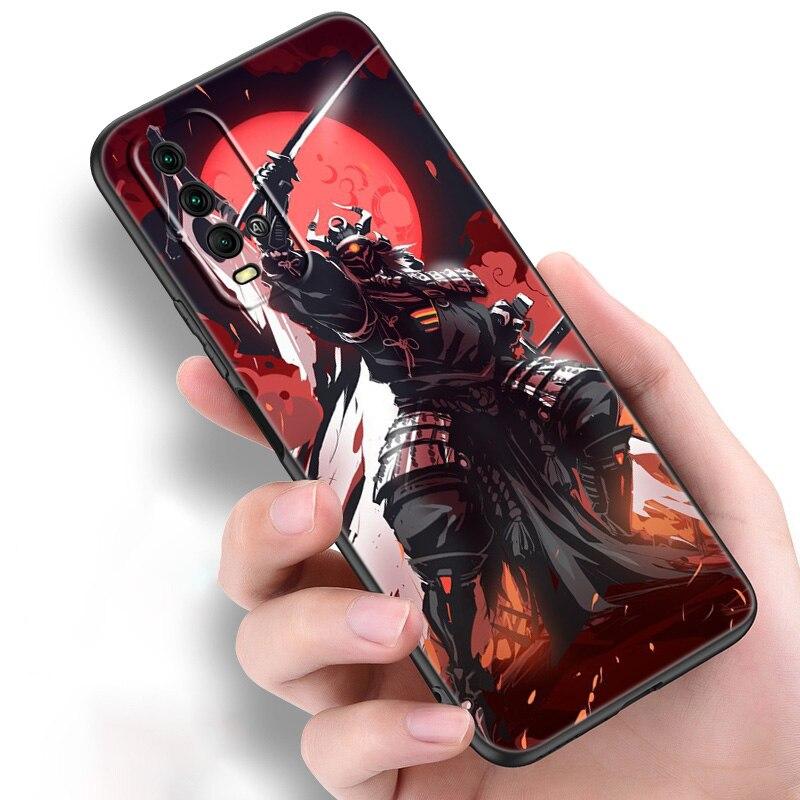 Japanische Samurai-Silikon-Telefonhülle für Xiaomi Redmi Hinweis 11 10 9 8 Pro 11T 10T 10S 9S 8T 9 9A 9C 9T Schwarz Soft Cover Coque