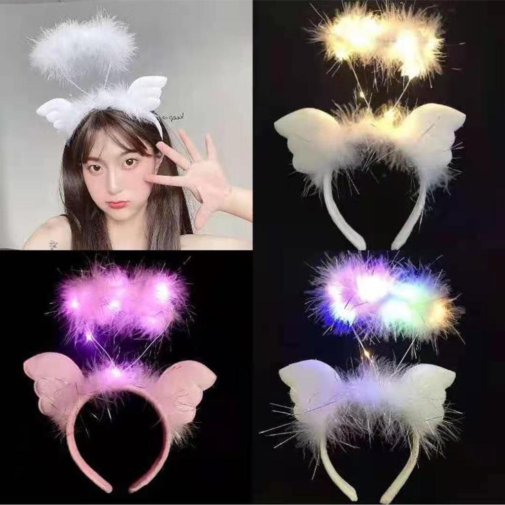 LED Feather Headband Angel Halo Headwear for Birthday Graduation Party Supplies