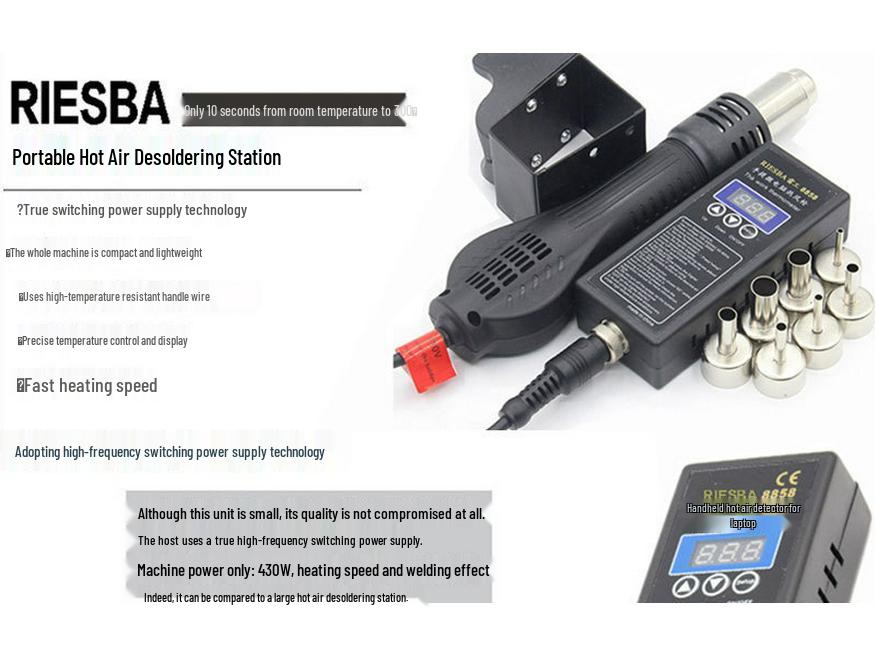 RIESBA 8858 Portable Handheld Hot Air Gun for Desoldering and Repair