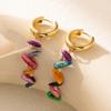 Elegant Natural Stone Earrings For Women Colorful Geometric Design With Chain Details