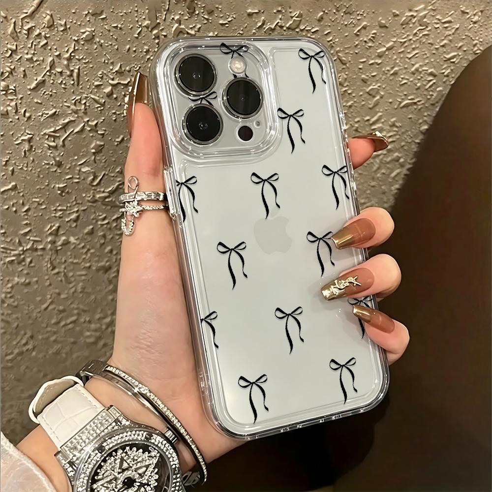 Black Bow Phone Case For Iphone 17 Pro Max Case Iphone 11 13 14 12 15 16E Pro Max 17E Air Clear Back Cover Bumper Funda