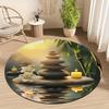 Serene Zen Garden Round Area Rug Lotus and Stones Print Non-Slip Floor Mat for Yoga Studio Living Room and Meditation Decor