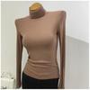 Women's Soft Ribbed Turtleneck Undershirt - Korean Style Stretch Top for Autumn/Winter