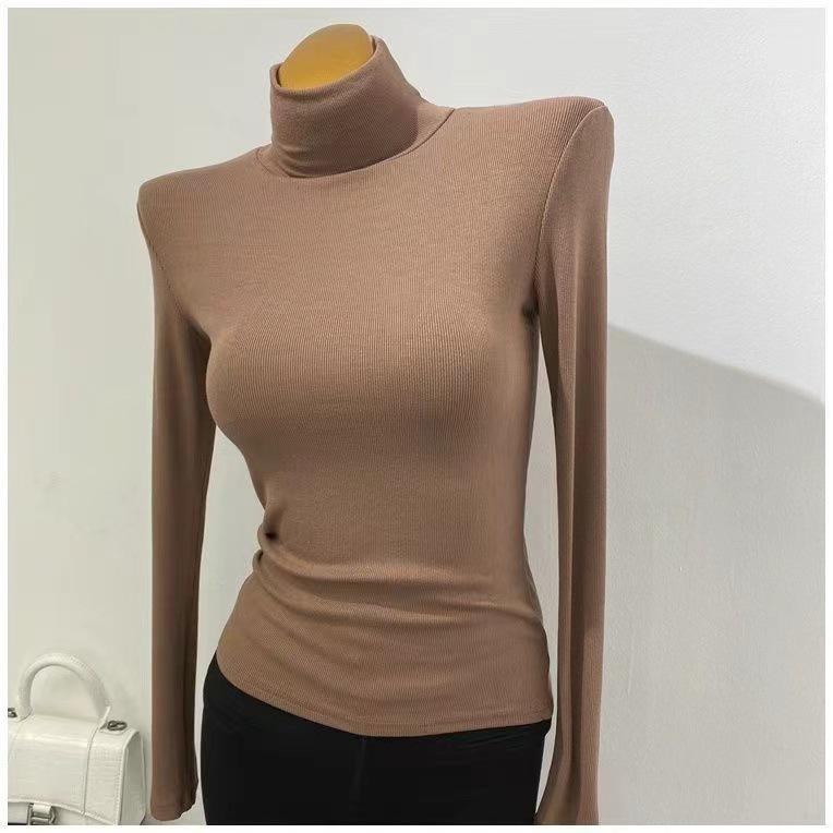 Women's Soft Ribbed Turtleneck Undershirt - Korean Style Stretch Top for Autumn/Winter