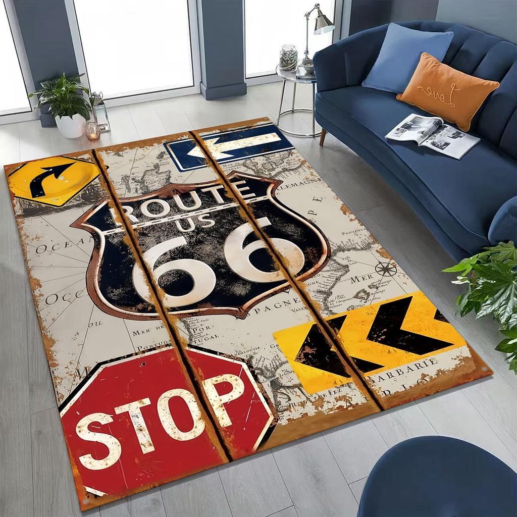 3D Retro Route 66 America Historic Mother Road Rug for Bedroom Living Room Sofa Home Doormat Decor,Larger Kid Non-slip Floor Mat