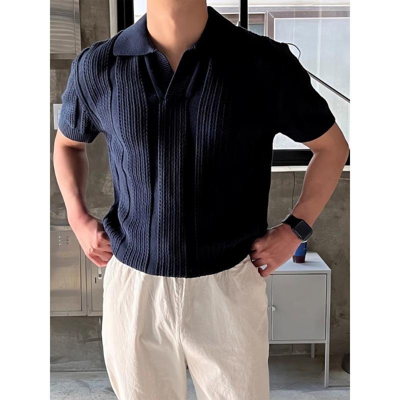 Men S Knitted Polo Shirt Short Sleeve Hollow Out Ice Silk Summer Old Money Style