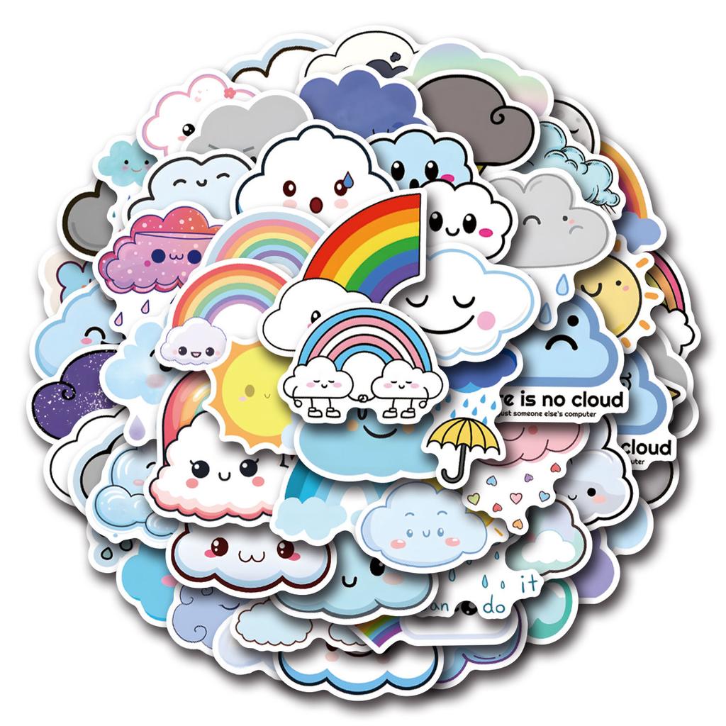 55 New Cloud Doodle Stickers Decorative Skateboard Suitcase Helmet Stickers
