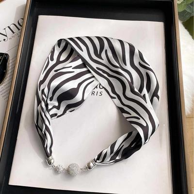 Magnetic Buckle Silk Scarf Headband Internet Celebrity New Magnetic Buckle Bracelet Small Long Women's Summer Casual Necklace Diamond Neck Band