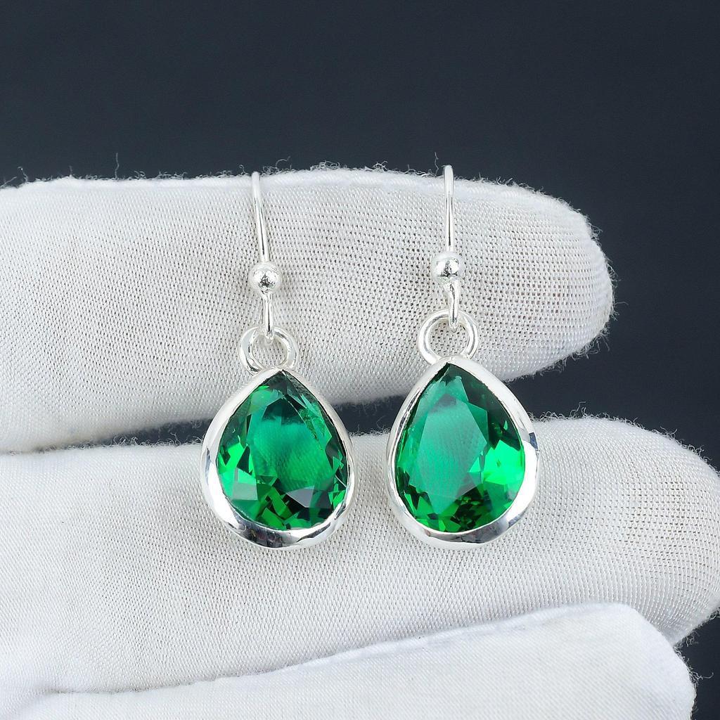 Green Tourmaline Earring, 925 Sterling Silver Earring Beautiful Gemstone Cabochon Stone Earring Birthday Earring Gift For Her For Women