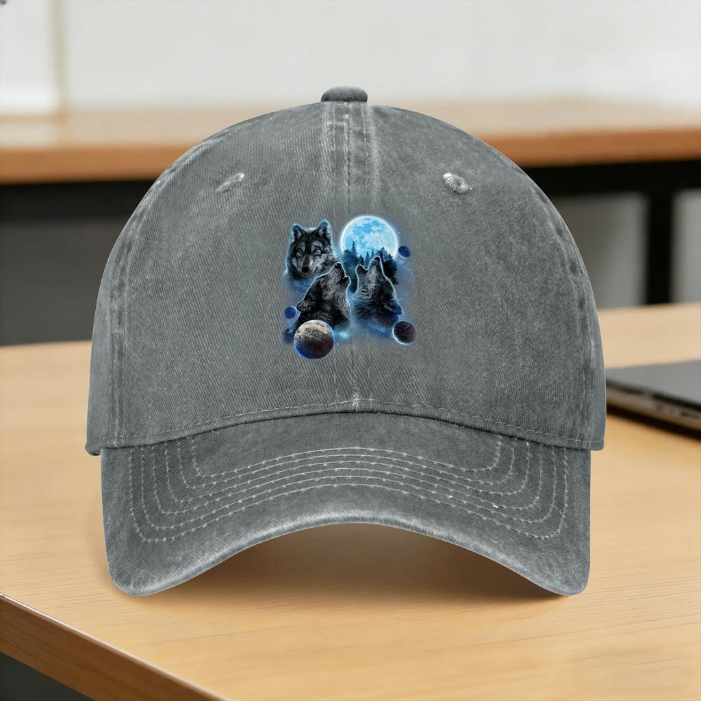 Three Wolf Howling and Moon Casual Baseball Cap Outdoor Gym Trucker Hat Summer Adjustable Couple Women Design Baseball Caps