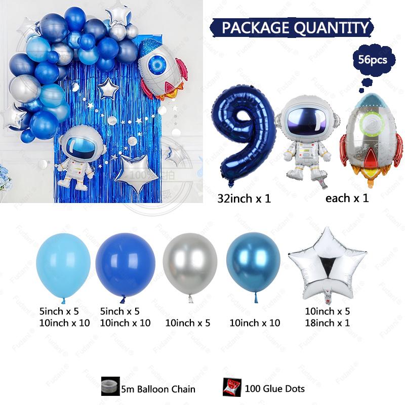 56pcs Children's Birthday Party Outer Space Astronaut Theme Party Balloon Set Aluminum Film Digital New Year Scene Decoration