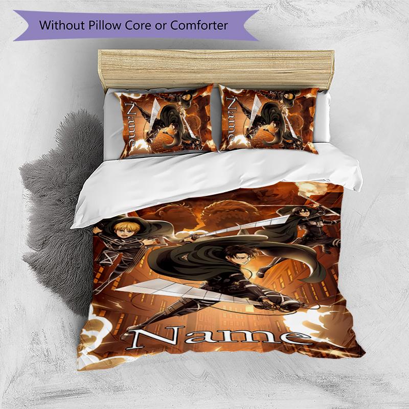 3pcs Custom Name Attack On Titan Bedding Set Duvet Cover Closure Includes 1 Duvet Cover & 2 Pillowcases for All Seasons Bedroom Decor