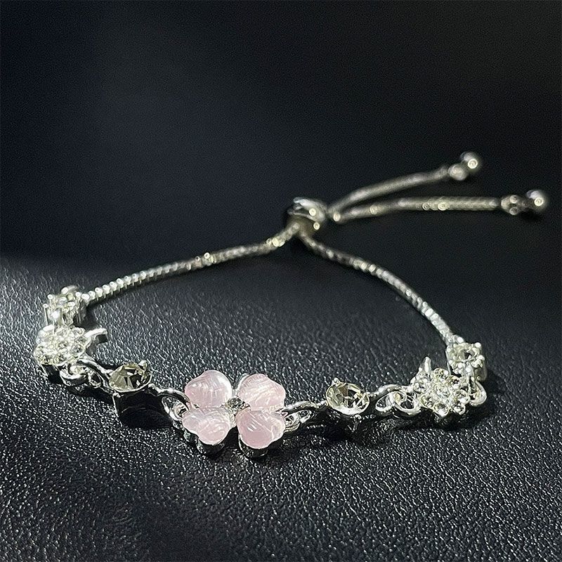 Women Fashion Electroplated Floral Clover Long Bracelet Japanese Korean Style