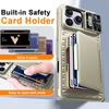 Mit Kartenhalter, Schiebefach für die Kamera und Ständer für iPhone 17 Pro Max Handyhülle, Anti-Fall PC+TPU Brieftaschenhülle - Champagner