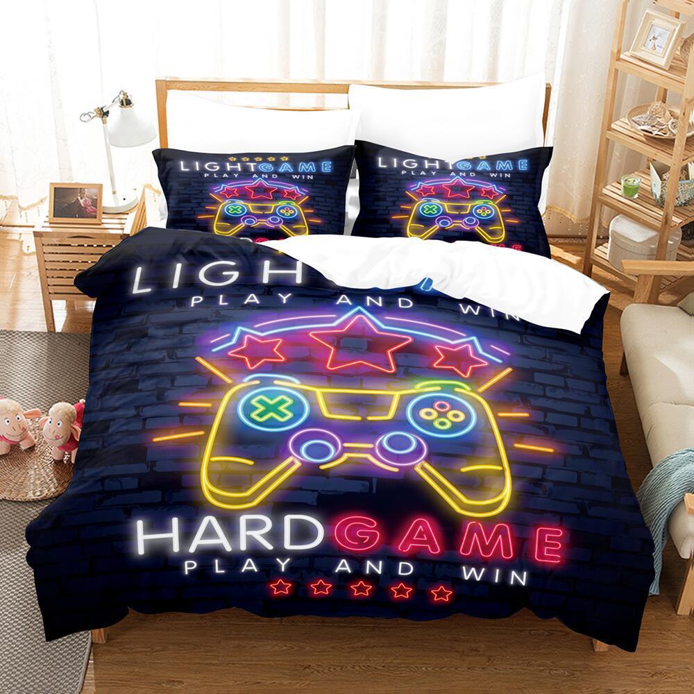 Cartoon Animation Digital Printing Keyboard Gamepad Bedding Three-Piece Microfiber Polyester Cotton Duvet