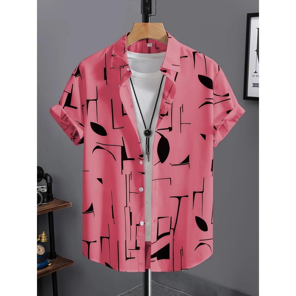 Summer 2025 Men's Short-sleeved Shirt With Black And White Stripes And Collection Pattern Print Single-breasted Fashion Shirt