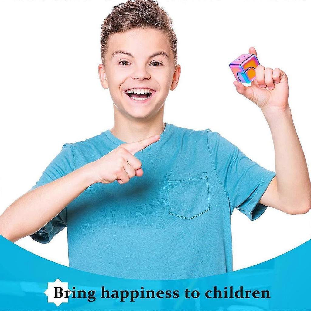 2 Pieces Fidget Cube Spinner Anti-Anxiety Focusing Fidget Toys 4-in-1 Spinning Toy Neon Rainbow Metallic Focusing Fidget Toys Cube Finger Top for Adul