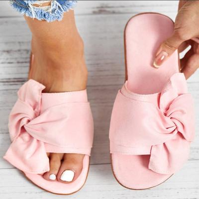 Women's Plus Size Bow Flat Slide Sandals, Casual Single Strap Summer Shoes