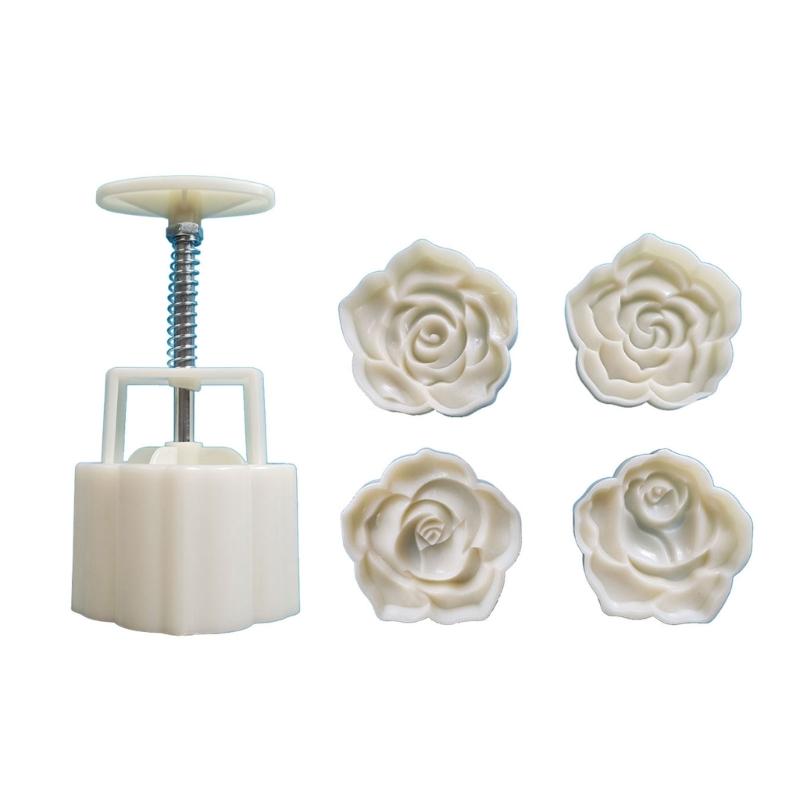 Månkaksformar för Höstfestivalen Rosblomma Form Månkaksform Kakstämpel DIY Handpress Kakor Dessertskärare