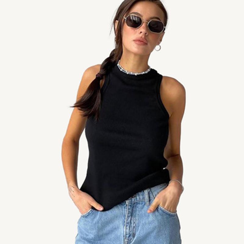 Ribber Knitted Women's Summer Knitted Tops Sport Vest Off Shoulder Tank Top Casual Sleeveless Tops