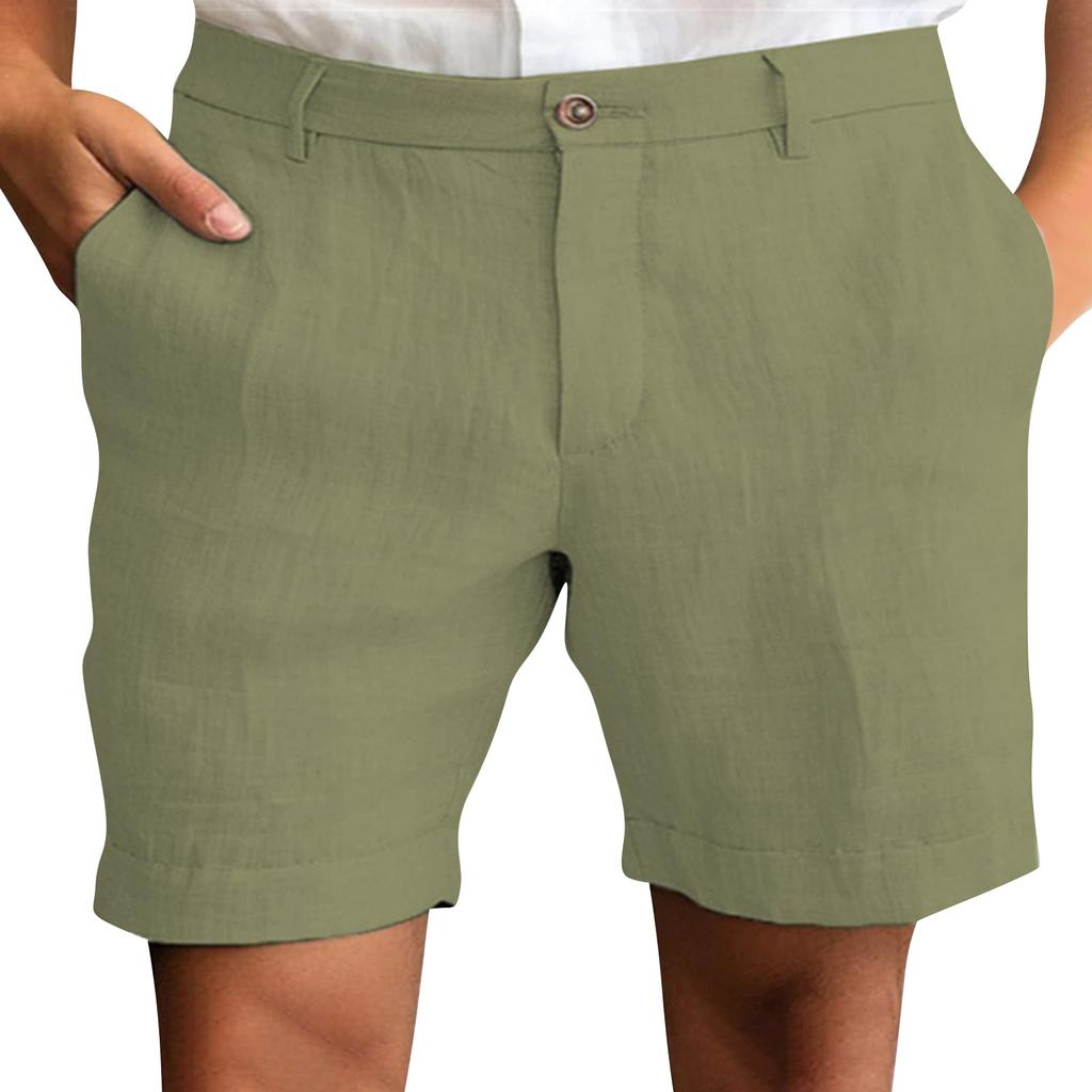Herren Leinen-Shorts Klassische Passform Bund mit Knopfverschluss Atmungsaktives Leichtes Gewebe Lässige Sommerkleidung