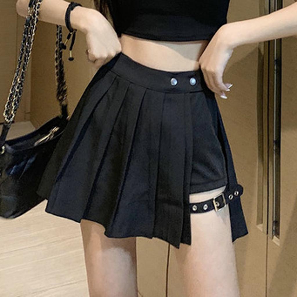 Women Fashion Casual Solid High Waist Ruffled Frenulum Zipper Short Skirt