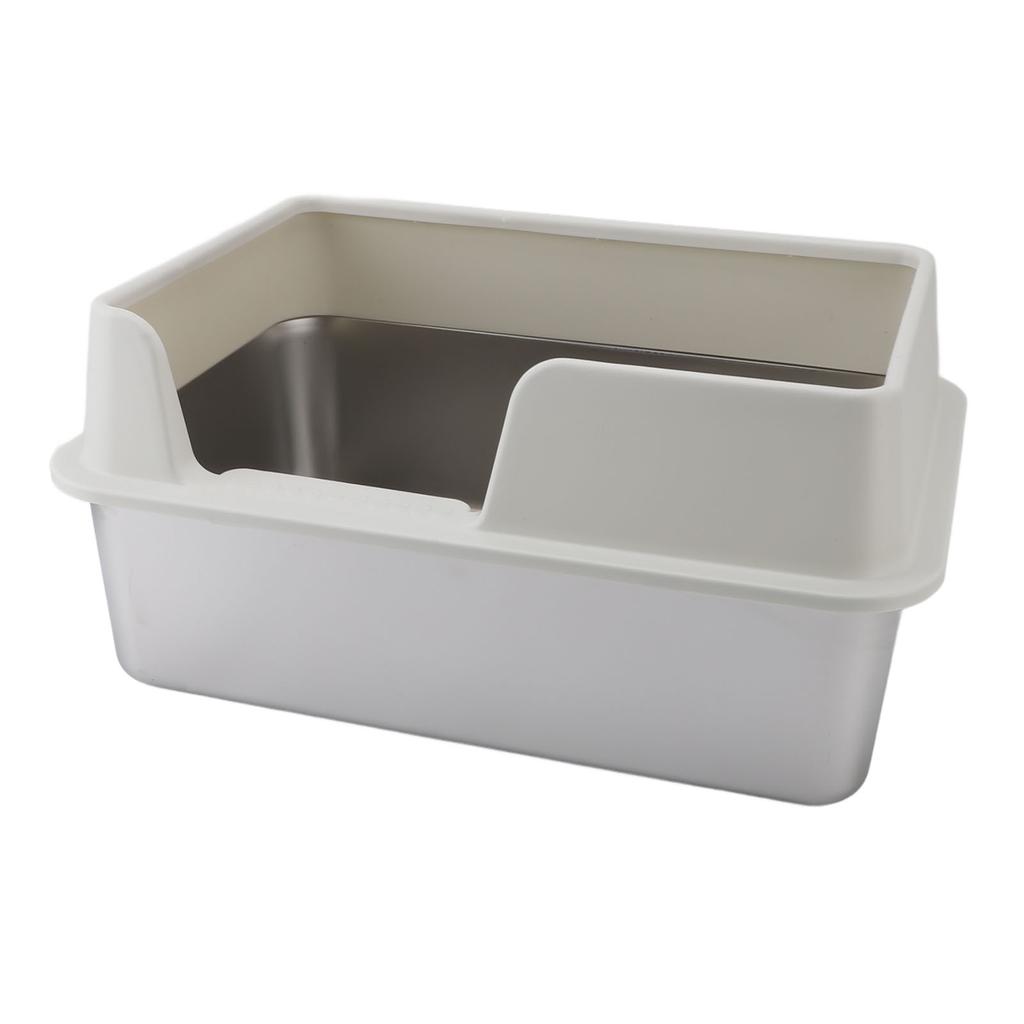 Stainless Steel Litter Pan Splash Proof Large Open Top High Side Litter Pan with Scoop