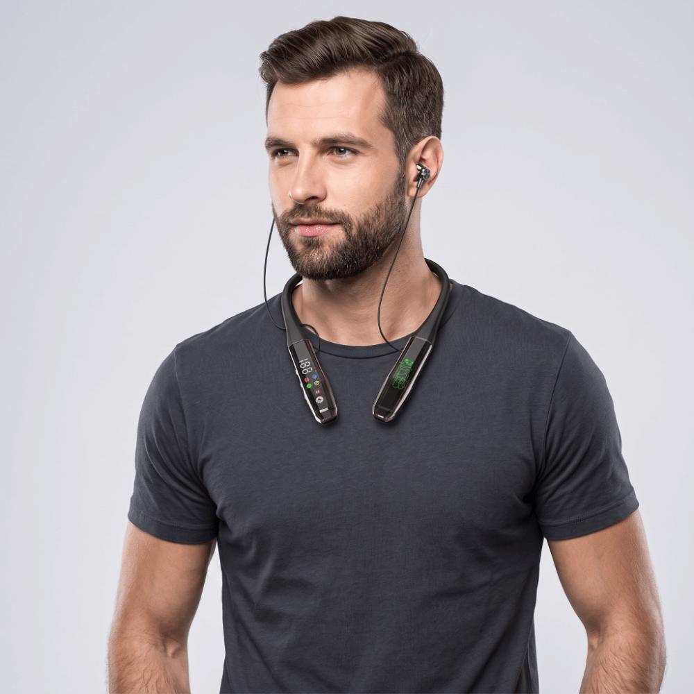 Digital Display Neckband Earphone Low Bass Sport Neckband Earphone  Live Broadcast
