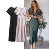 Spring and Summer New European and American Style Women's Clothing Fashion Temperament Casual V-neck Silk Satin Texture Dress