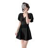 New swimsuit fairy fan one-piece short-sleeved belly cover conservative beach hot spring black skirt swimsuit