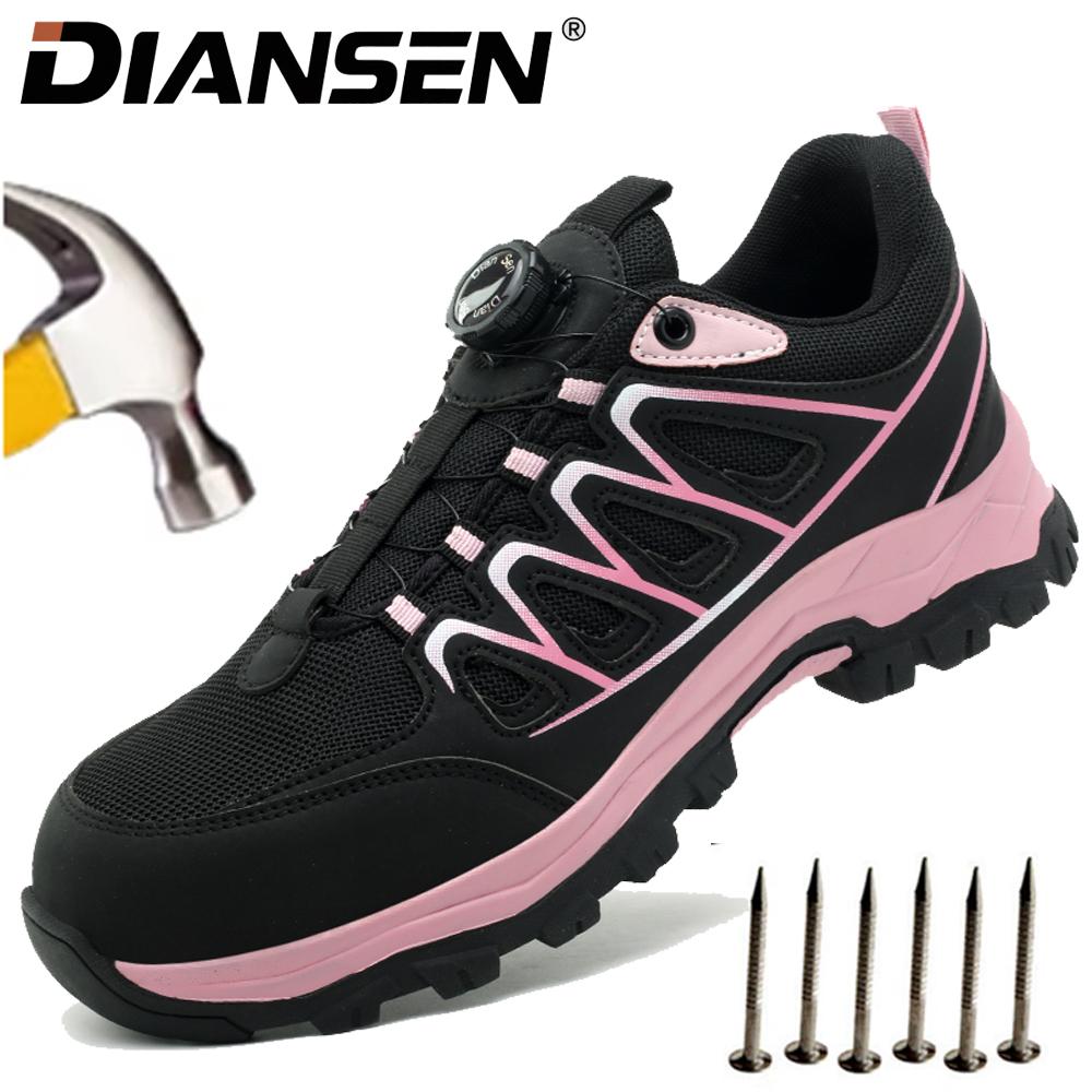 Rotary Button Safety Shoes Steel Toe Work Boots Low Top Anti-Puncture Anti-Smash Soft Work Sneakers Slip Resistant Hiking Shoes