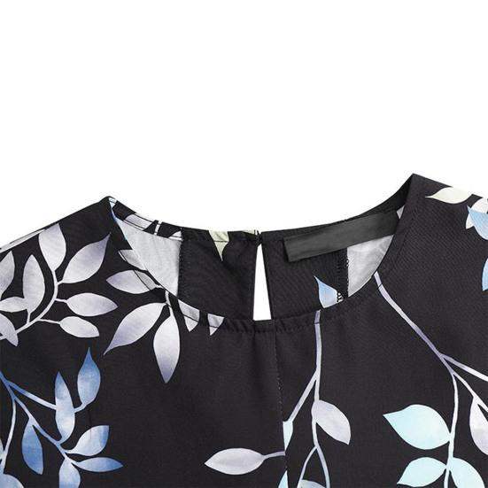 Women Vintage Long Dress Summer O Neck Long Sleeves Swing Dress Loose Fit Leaf Print Long Sleeves Casual Beach Vacation Maxi Dress