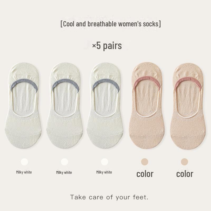 Kadın Nefes Alabilen Pamuk Görünmez Çoraplar - Düz Renk, Ter Emici, Kaymaz, Rahat, İlkbahar ve Yaz için Her Şeye Uygun