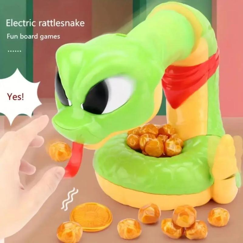 Kids Electric Rattlesnake Toy  Battery Powered Desktop Trick Game with Cartoon Snake,Cowboy Hat Treasure Coins,Interactive Sound Effects for Christmas