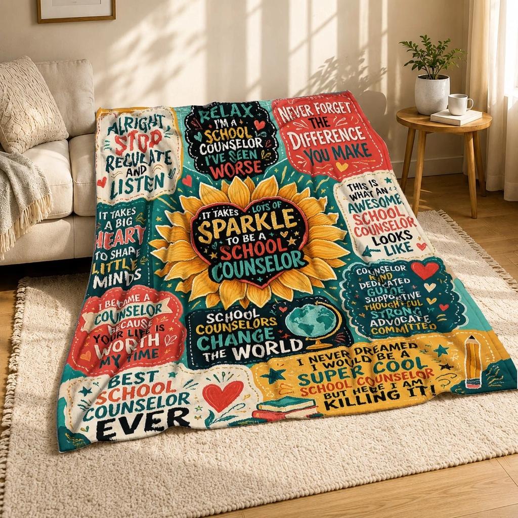 School Counselor Sparkle Quotes Coral Fleece Blanket Teacher Decor