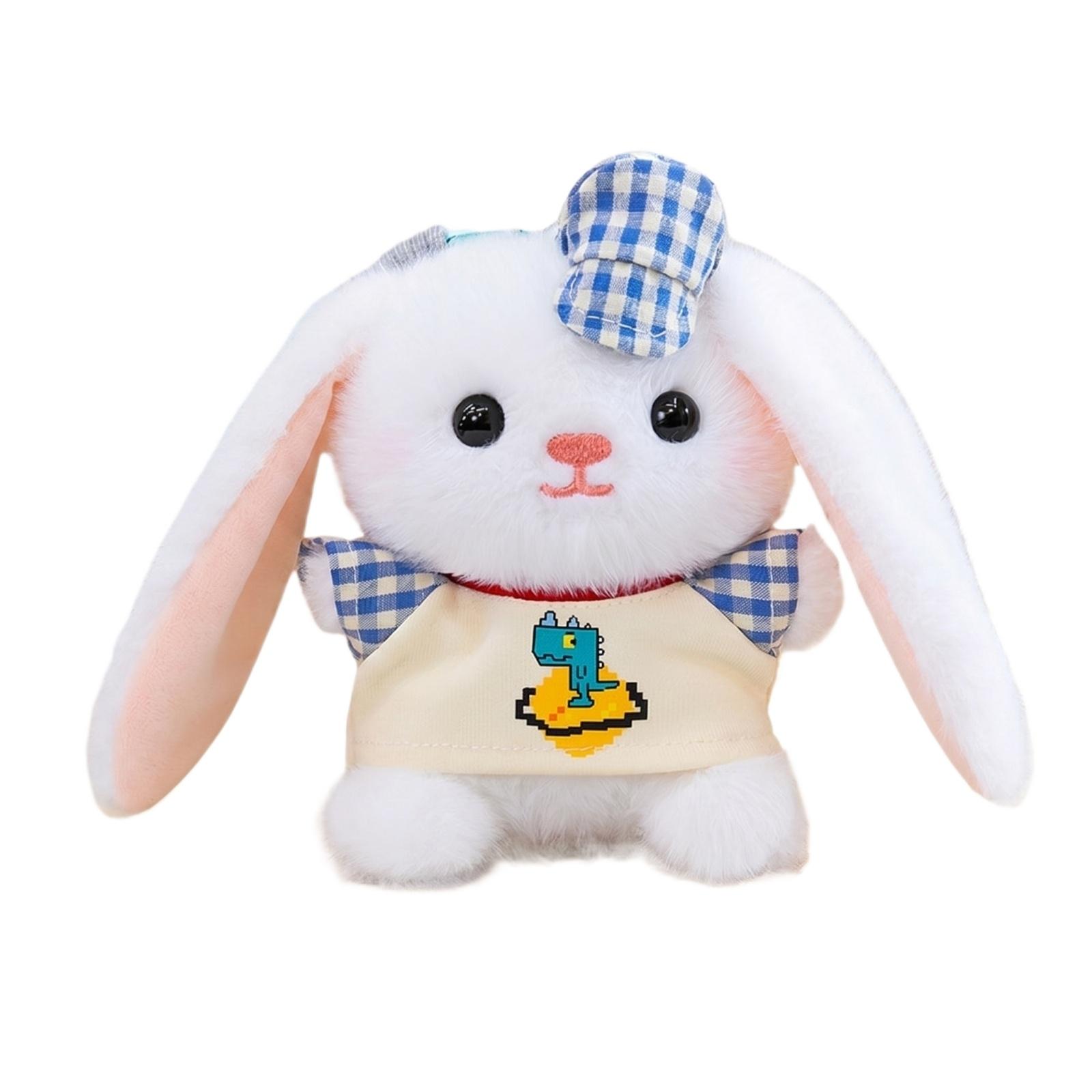 

Plush Bunny Desk Companion Stuffed Animal Doll with Striped Outfit and Cap for Office Home Decor Gift Kids Collectible One Size